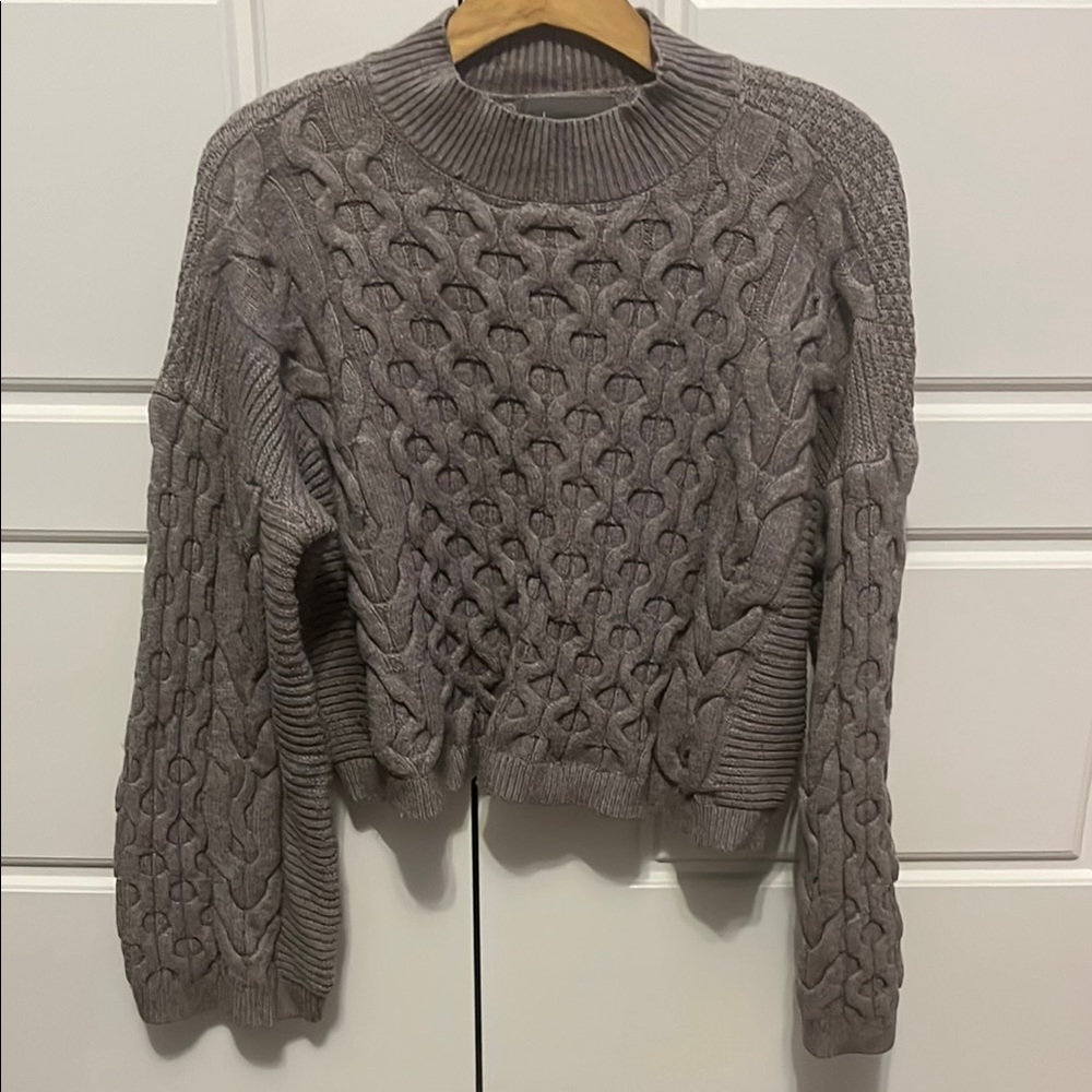 Anthropologie Chunky Knit Cable Sweater - Gray
